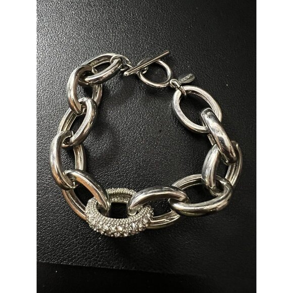Express Silver Large Link Chain Bracelet w Faux Diamond Accent - Picture 2 of 6